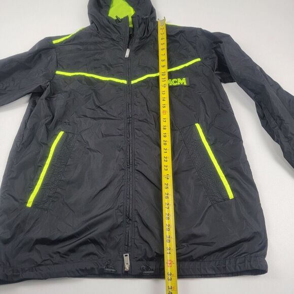 MCM Men's Flo Black Nylon Rubber Logo Parka Windbreaker Jacket Oversized Medium - Picture 4 of 14